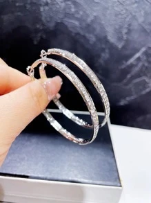 1pair Glamorous Glass Rhinestone Decor Hoop Earrings For Women For Daily Life