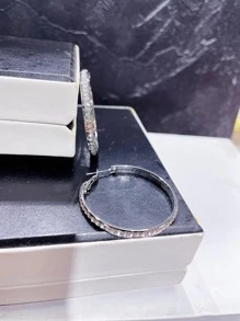 1pair Glamorous Glass Rhinestone Decor Hoop Earrings For Women For Daily Life