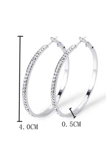 1pair Glamorous Glass Rhinestone Decor Hoop Earrings For Women For Daily Life