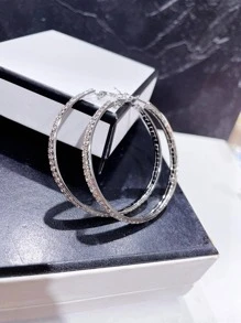 1pair Glamorous Glass Rhinestone Decor Hoop Earrings For Women For Daily Life