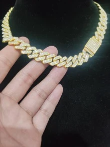 1入組嘻哈鋅合金水鑽裝飾鏈條樣式項鍊適合男士適用於日常生活合金適用於首飾類禮品 - 金黃色 - 查看 2