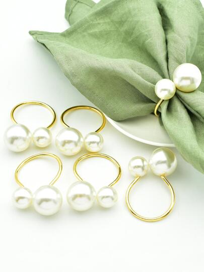 6pcs Faux Pearl Decor Napkin Ring