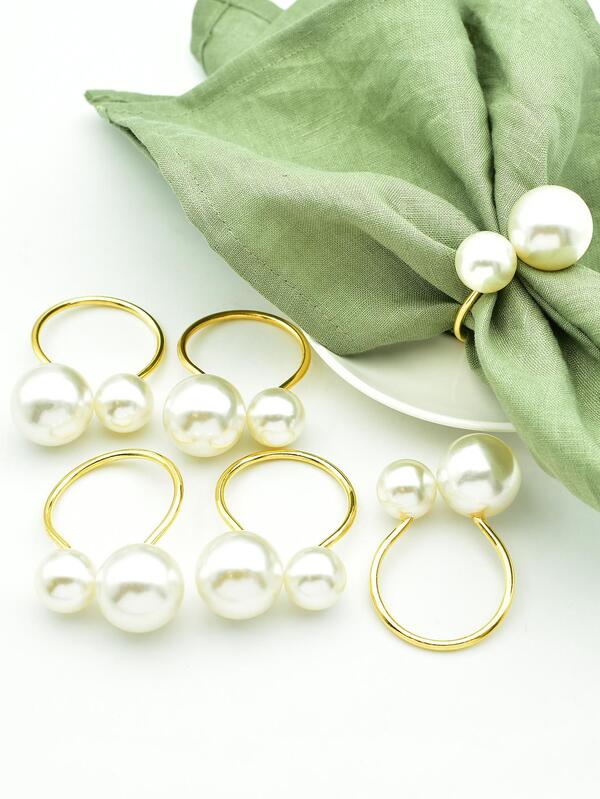 6pcs Faux Pearl Decor Napkin Ring