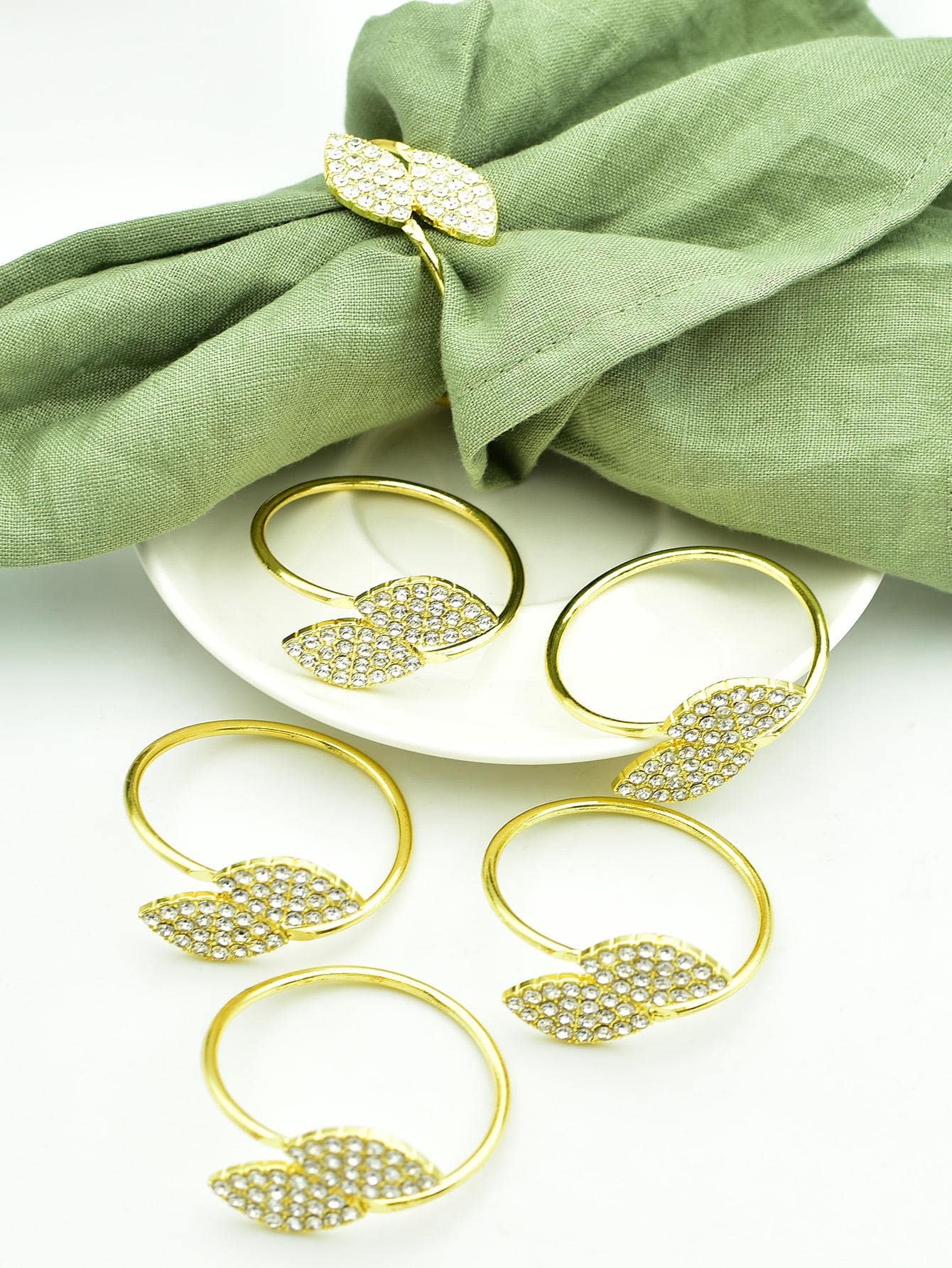 6入組水鑽葉子餐巾圈