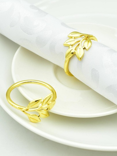 1pc Leaf Design Zinc Alloy Napkin Ring,Creative Gold Color Durable Napkin Holder Ring,Dinner Table Decoration