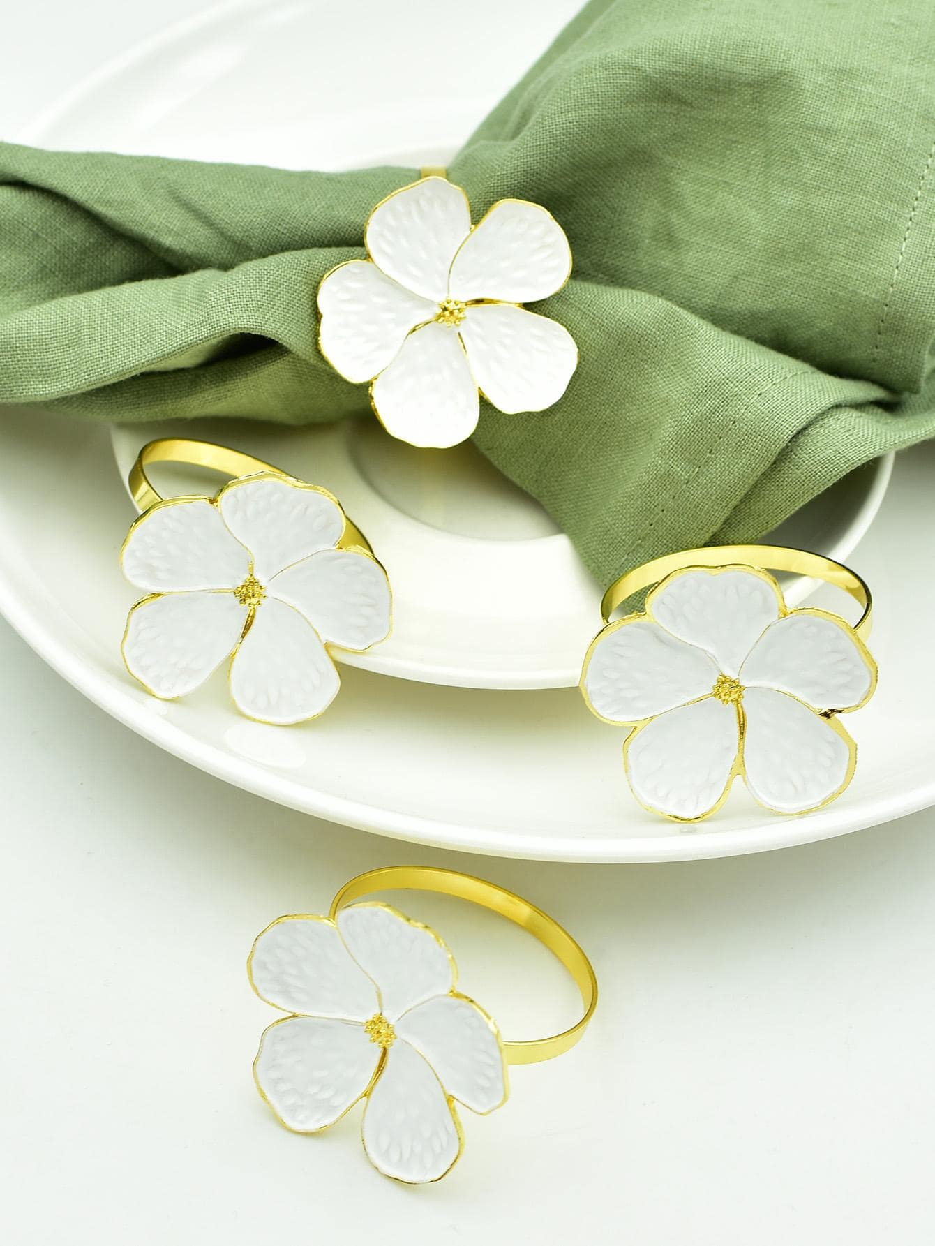 4 piezas Anillo de servilleta con diseño de flor - Blanco - Ver 1