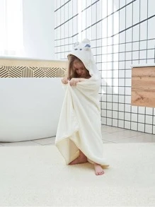 1入組兒童卡通熊毛絨浴巾可愛白色織物連帽兒童毛巾