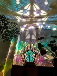 1pc 7.87in Wooden 3d Carved Flower Projection Lamp With Usb Plug, Colorful Lighting Decoration For Parties & Festivals, Creative Gift For Friends - Multicolor - View 3