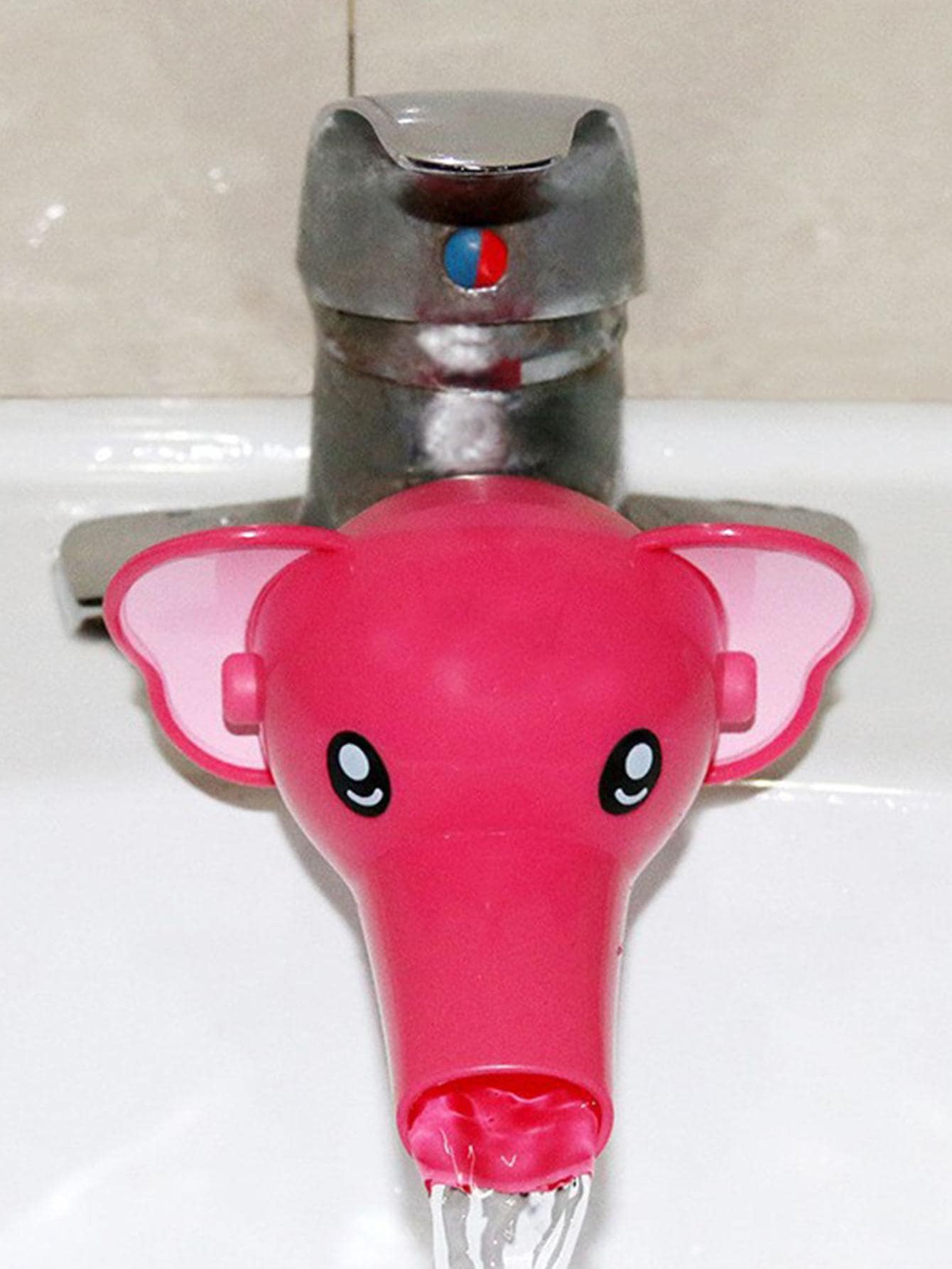 1 pieza elefante de dibujos animados en forma de Grifo dulce rosado de plástico lavarse las manos chapoteo Extensión de grifo para casa - Rosa - Ver 1