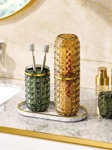 1 件旅行牙刷杯，方便学生宿舍的牙科收纳盒，漱口杯返回学校 - 金色 - 查看 2