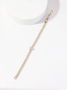 1入組奢華銅方晶鋯石裝飾水滴細節手鏈適合女士適用於日常 - 金黃色 - 查看 2