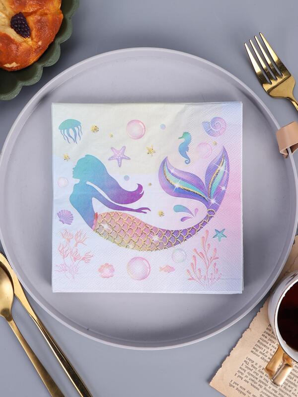 20 قطعة من مناديل الورق الورقية القابلة للتخلص منها ذات طبعة أنثى البحر ،للاستخدام في الحفلات والأعياد المسيحية