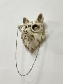 1入組仿真狼頭設計壁掛白色樹脂掛飾用於家居裝飾 - 白色 - 查看 4