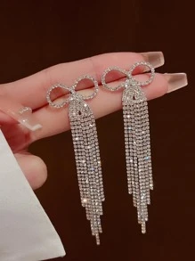 水鑽流蘇耳墜 - 銀色 - 查看 3