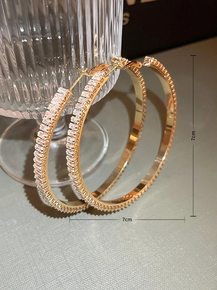 Andkiss 1pair Glamorous Cubic Zirconia Hoop Earrings For Women For Daily Decoration