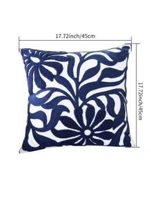 1 Stück Blume Muster, Kissenbezug mit ohne Modern Segeltuch Wurfkissen Bezug für Haushalt - marineblau - Übersicht 2