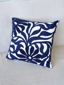 1 Stück Blume Muster, Kissenbezug mit ohne Modern Segeltuch Wurfkissen Bezug für Haushalt - marineblau - Übersicht 4
