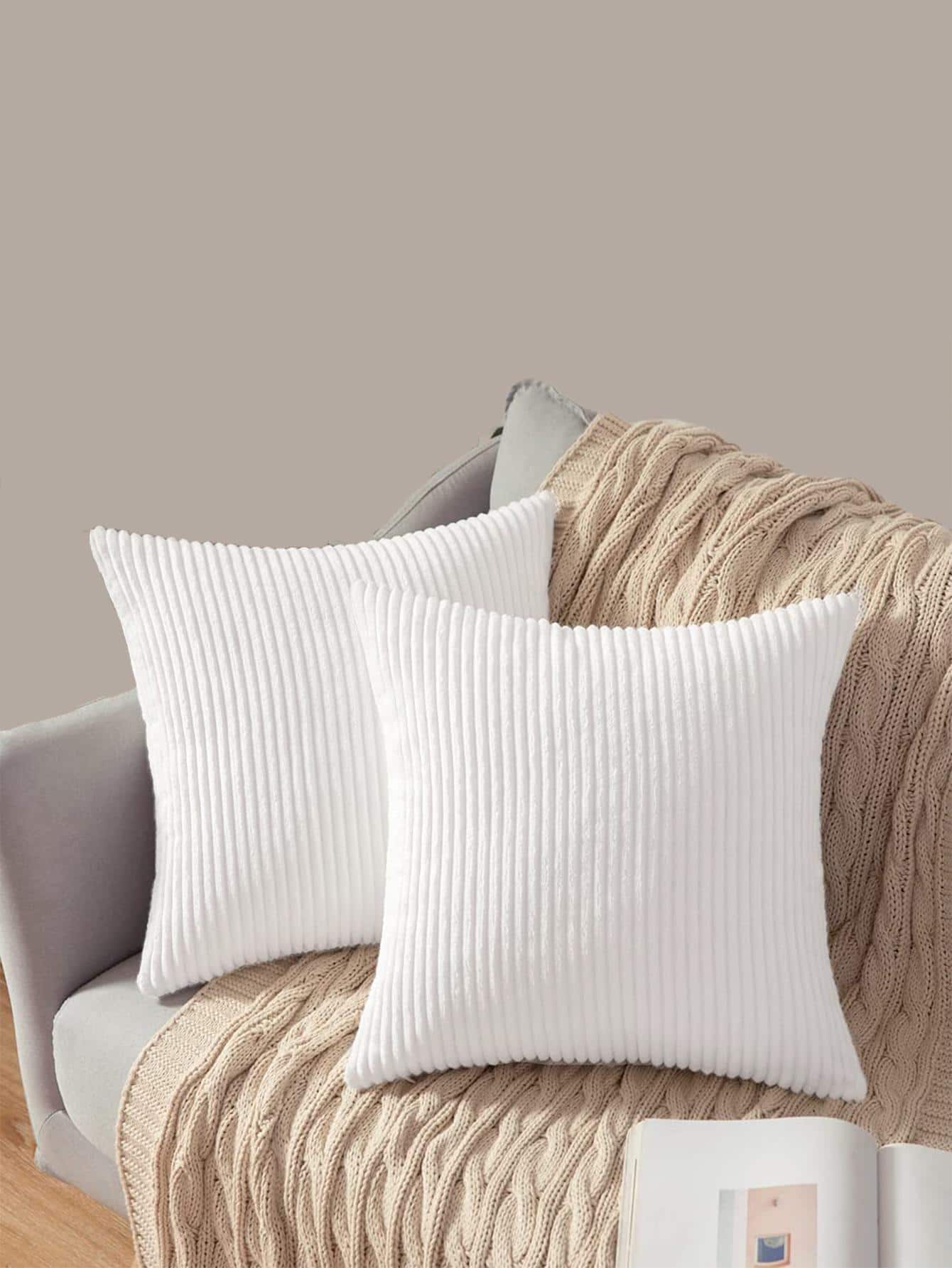 1pc Plain Color Cushion Cover Without Filler, Modern Woven Fabric Throw Pillow Cover For Household - White - View 1