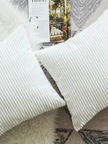 1pc Plain Color Cushion Cover Without Filler, Modern Woven Fabric Throw Pillow Cover For Household - White - View 4