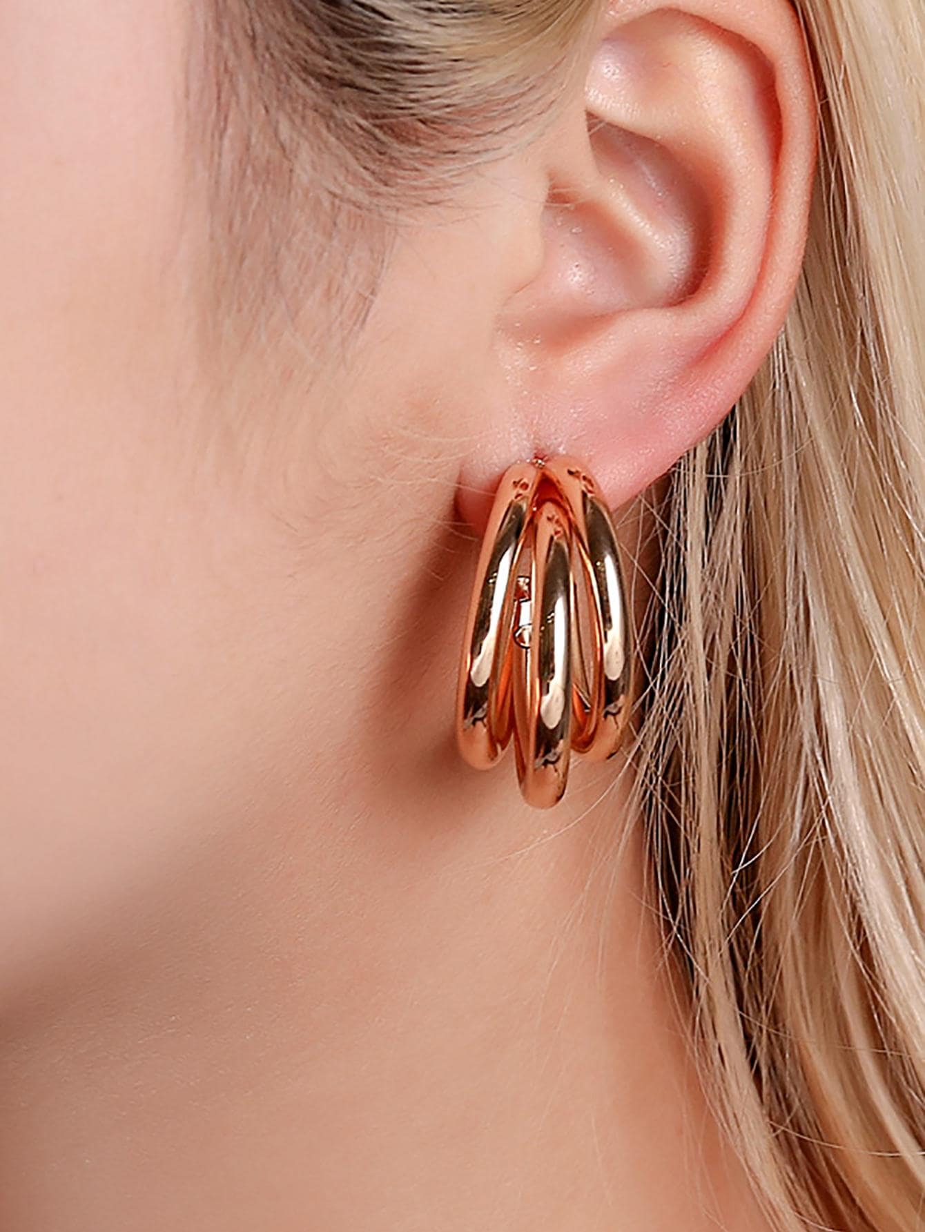 1pair Fashion Layered Cuff Hoop Earrings For Women For Daily Decoration - Rose Gold - View 1