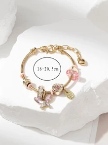 1pc Women's Multicolor Heart & Butterfly Charm Adjustable Bracelet Valentines