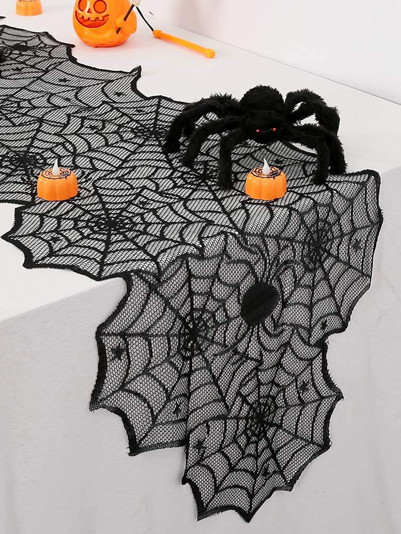 1 Máy Tính Màu Đen Mạng Nhện Bàn Chạy/Khăn Trải Bàn Cho Tiệc Kinh Dị Halloween, Bàn Ăn, Trang Trí Lò Sưởi