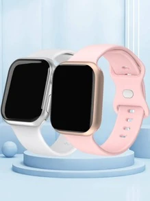 2入組男士女士粉色和白色休閒矽膠錶帶兼容智能手錶 - 彩色 - 查看 1