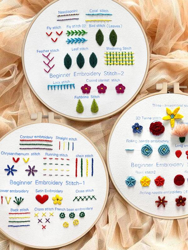 Embroidery Kit Beginners Embroidery Practice kit, 3 Sets Hand