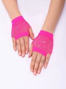 Rhinestone Trang trí Rỗng Găng tay Ngón tay - Màu Hồng Tươi - Xem 2
