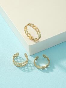 3 pièces/set Bague de cheville décorée de cœurs et de fleurs à la mode pour femmes, pour la décoration quotidienne pour la Saint-Valentin - Or jaune - Voir 2