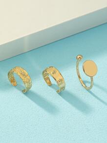 3入組/套時尚小龍蝦圖案球和圓形裝飾開口腳趾戒指適合女士日常裝飾 - 金黃色 - 查看 4