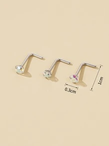 3pcs/set Funky Stainless Steel Cubic Zirconia Decor Nose Stud For Women For Daily Decoration - Silver - View 4