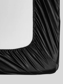 4入組純色緞面床單套裝,不帶充填物,1張床墊套+1張平鋪床單+2個枕套,適用於全/雙/皇/加大號床(黑色) - 黑色 - 查看 5