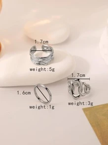 Dellgoo 3pcs/set Fashionable Stainless Steel Oval Decor Ring For Women For Daily Decoration - Silver - View 5
