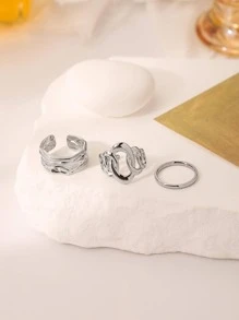 Dellgoo 3pcs/set Fashionable Stainless Steel Oval Decor Ring For Women For Daily Decoration - Silver - View 2