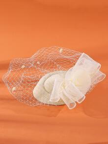 花和帽子裝飾髮夾 - 米色 - 查看 3