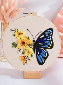 1套蝴蝶和花朵印花手工刺繡 - 杏色 - 查看 1