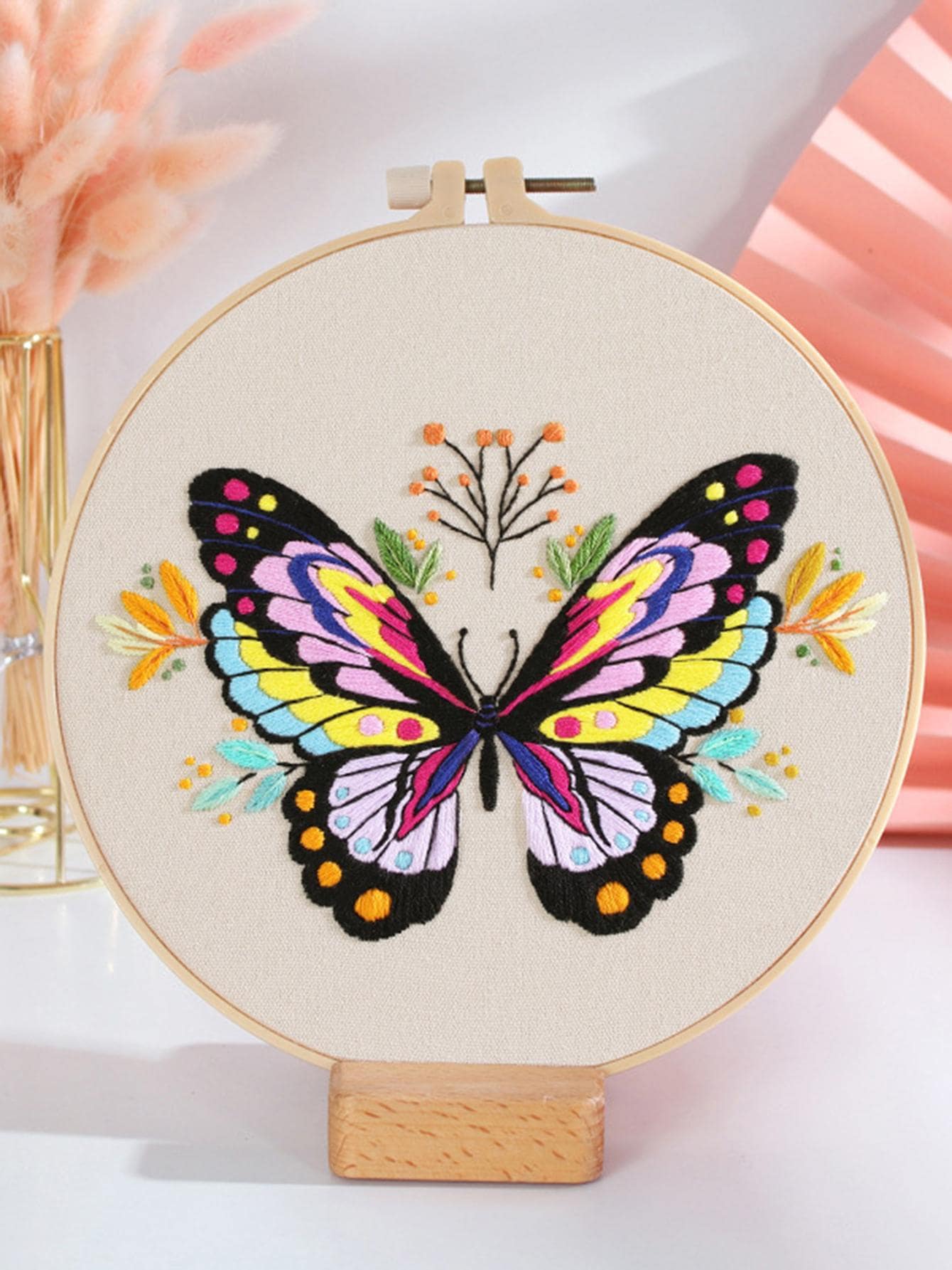 1件套無紡布織物手工刺繡現代蝴蝶樣式手工刺繡套件 - 黑色 - 查看 1