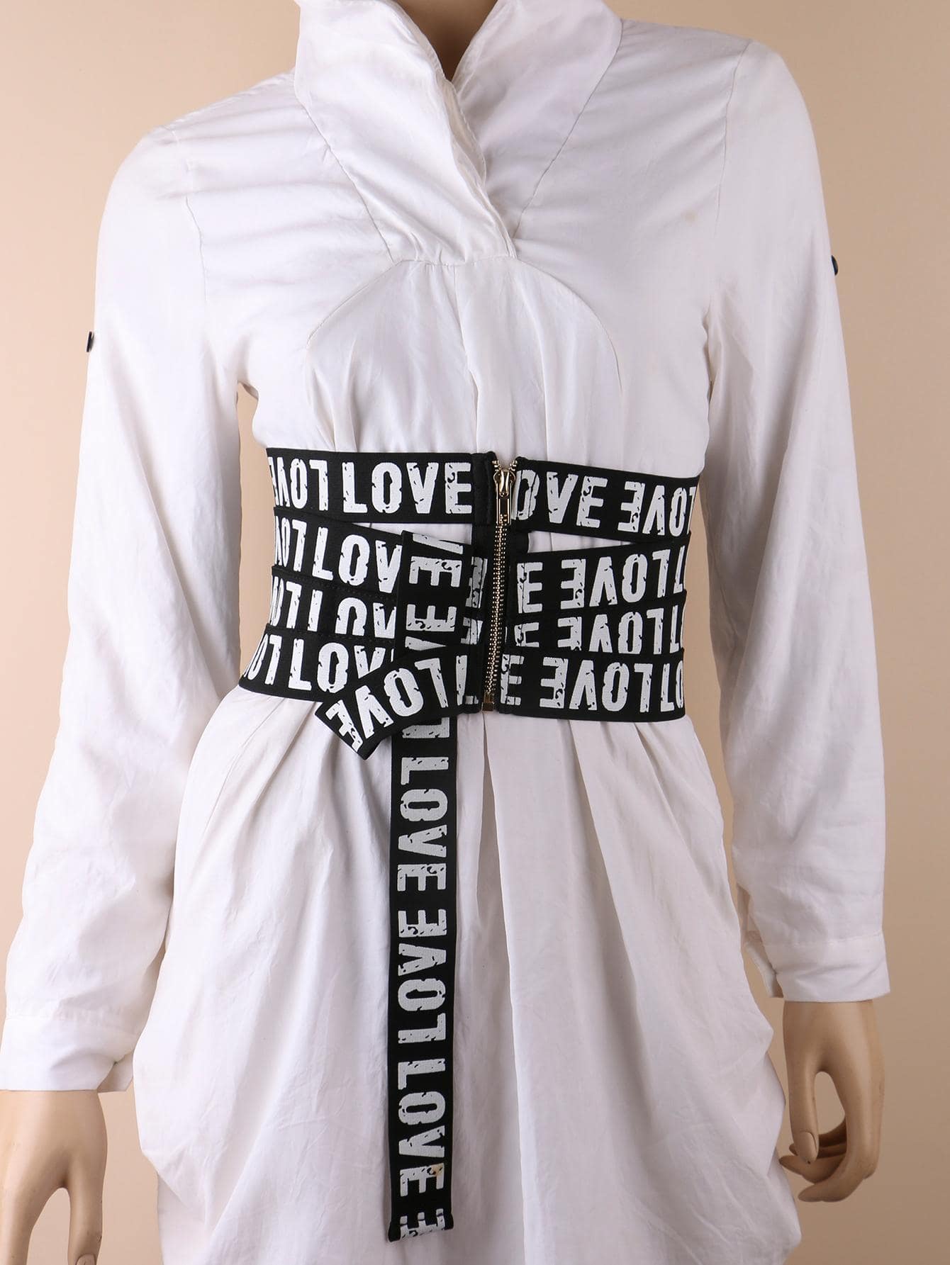 1入組女士字母圖案時尚皮帶適用於衣物裝飾 - 黑與白 - 查看 1