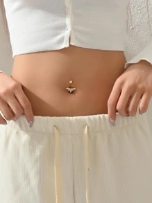 BR96 1入組魅力四射方晶鋯石裝飾臍環適合女士日常裝飾銅首飾類 - 金黃色 - 查看 1