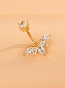 BR96 1入組魅力四射方晶鋯石裝飾臍環適合女士日常裝飾銅首飾類 - 金黃色 - 查看 4