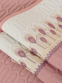 1pc Feather Embroidered Sofa Towel, Modern Polyester Sofa Cover Blanket For Home - Pink - View 5