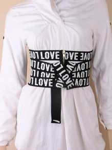 1入組女士字母圖案時尚皮帶適用於衣物裝飾 - 黑與白 - 查看 5