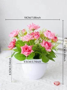 1pc Plastic Artificial Potted Flower, Modern Fake Potted Ornament For Table Decoration - Pink - View 6