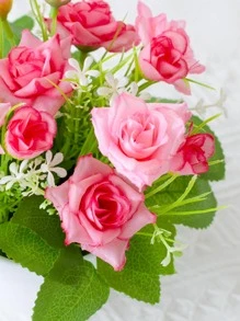 1pc Plastic Artificial Potted Flower, Modern Fake Potted Ornament For Table Decoration - Pink - View 4