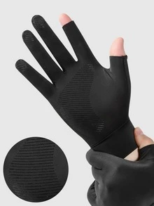 1 par Guantes seda de hielo protección solar anti deslizante pesca deportivo - Negro - Ver 4