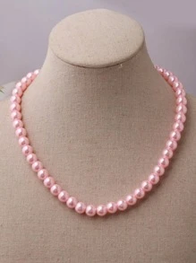 1 件女士短玻璃和人造珍珠项链，优雅精致的设计，多种颜色可选 - 粉色 - 查看 11