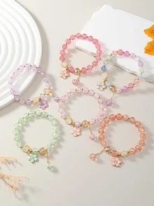 Set da 6 braccialetti alla moda con charm floreali e perline, per donne, come regalo per San Valentino