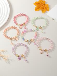 Set da 6 braccialetti alla moda con charm floreali e perline, per donne, come regalo per San Valentino