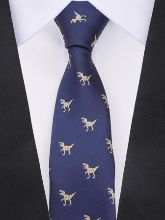 ZONFAZ 1pc Men Dinosaur Embroidery Tie Stylish Design Tie Enhancing Attire Work Men Necktie
